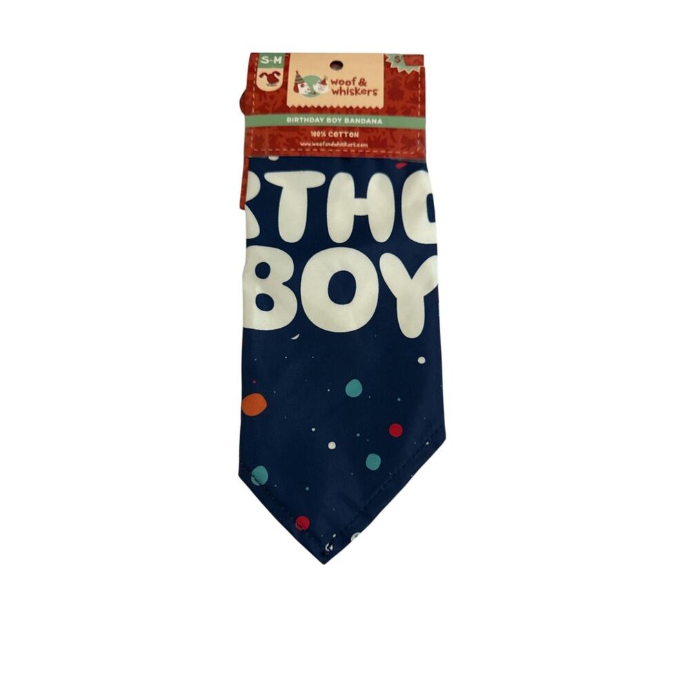Woof & Whiskers Birthday Boy Dog Bandana S-M Blue 100% Cotton Pet Party